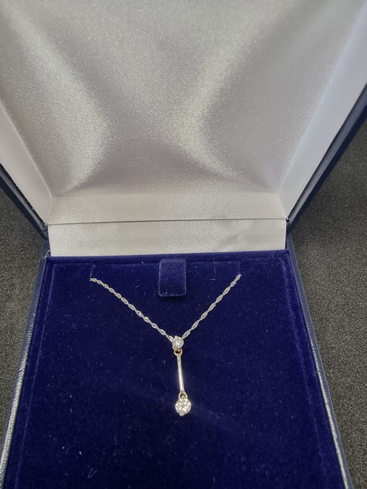 Unique 18 Carat White Gold Necklace with 0.2 Carat Diamond Drop Pendant