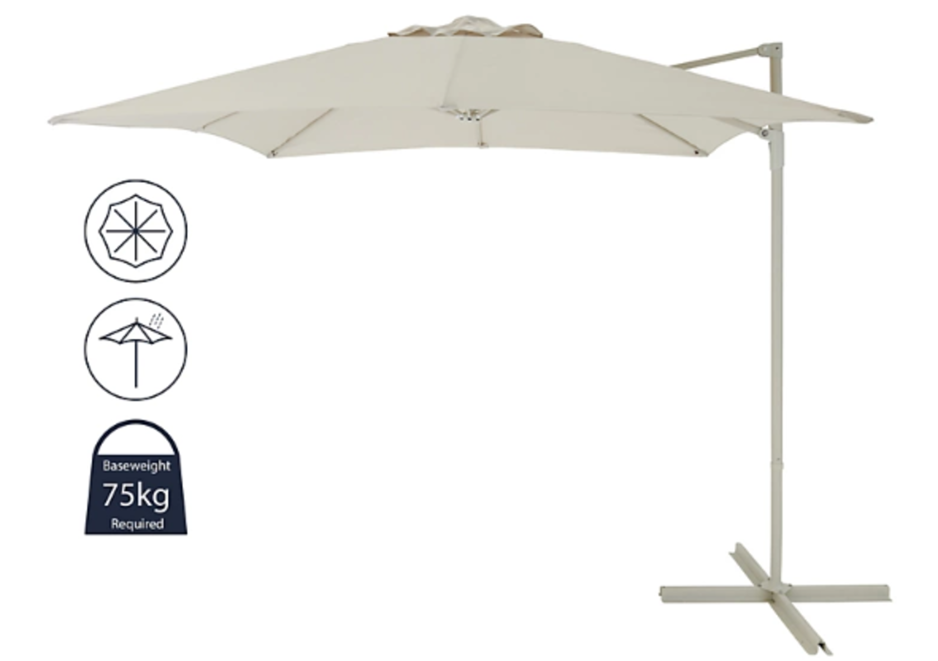 New & Boxed Luxury 2.5m Sand Overhanging Parasol- Sand. This square overhanging parasol provides - Image 7 of 8
