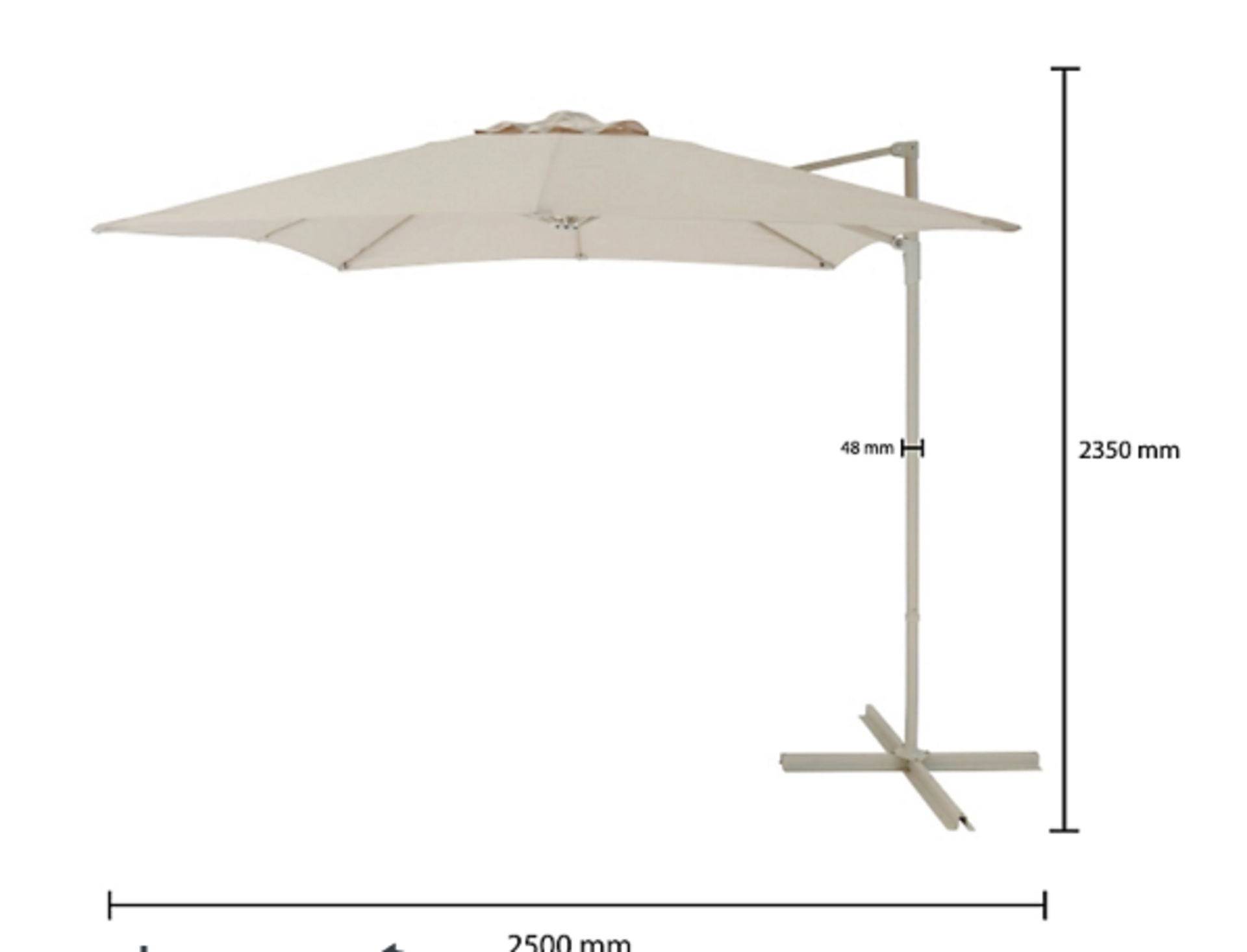 New & Boxed Luxury 2.5m Sand Overhanging Parasol- Sand. This square overhanging parasol provides - Image 8 of 8