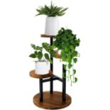 MEEYUU 3 Tier 55cm Plant Stand, Tall Metal Wood Shelf Holder for Indoor, Outdoor Display Rack Flower