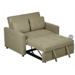 HOMCOM Loveseat Sofa Bed, Convertible Bed Settee with 2 Cushions, Side Pockets for Living Room,