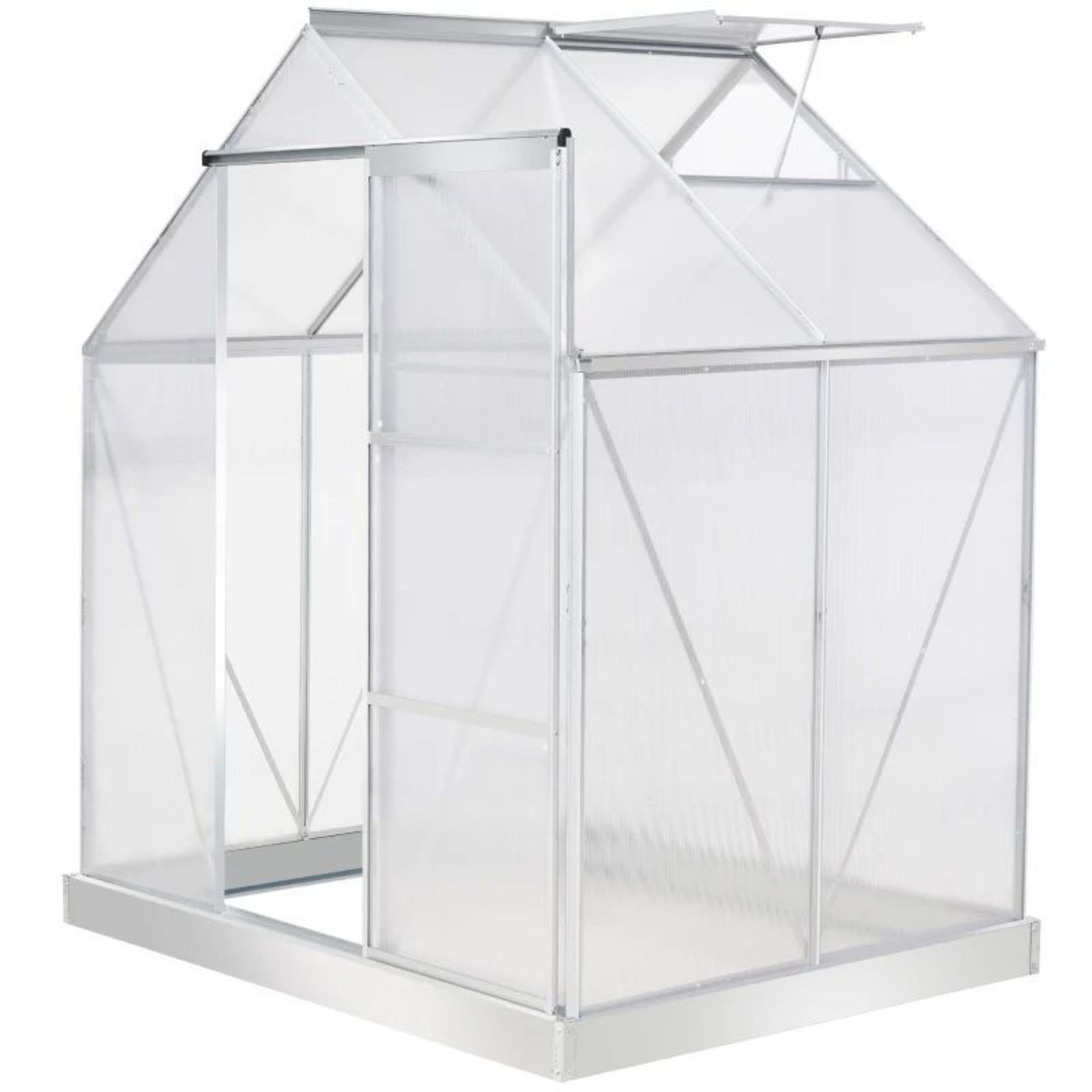 6 x 4 FT Walk-In Greenhouse Polycarbonate Panels Aluminium Frame w/ Sliding Door Adjustable Window - Image 2 of 2