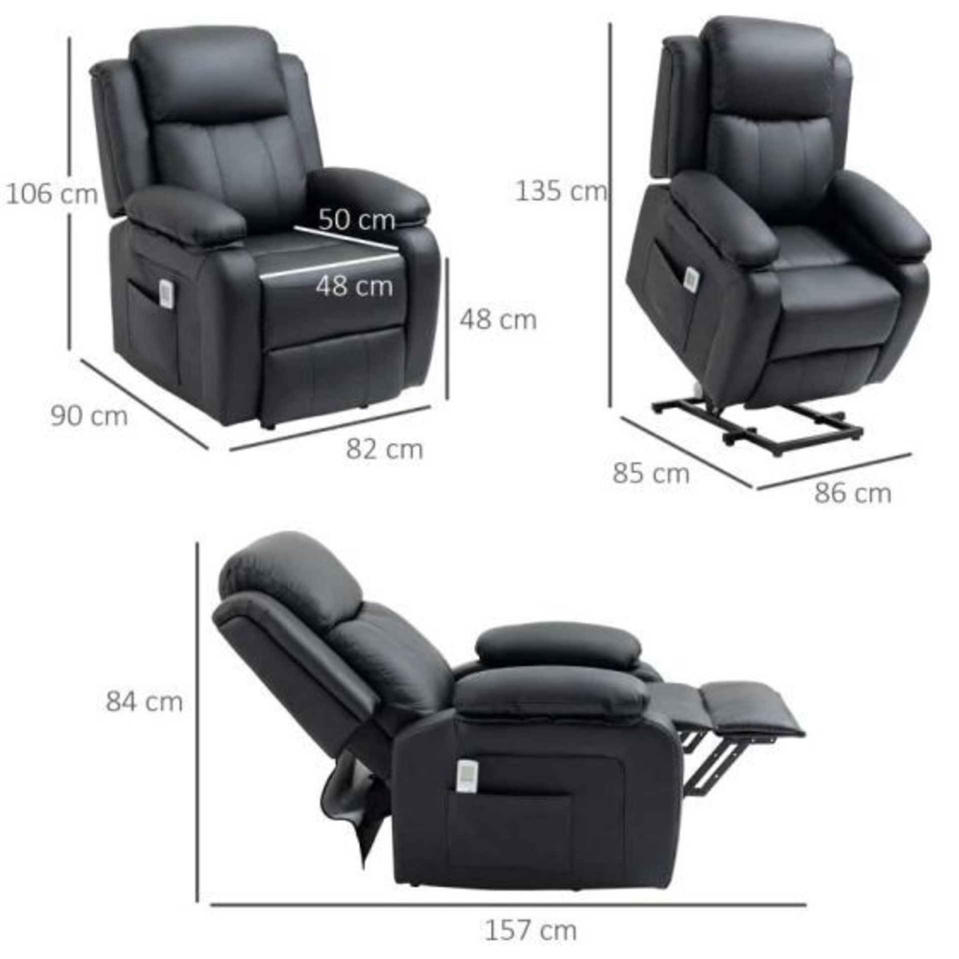 HOMCOM Electric Mobility Lift & Rise Recliner Chair with Vibration Massage - Black. - Rack. RRP £ - Image 2 of 4