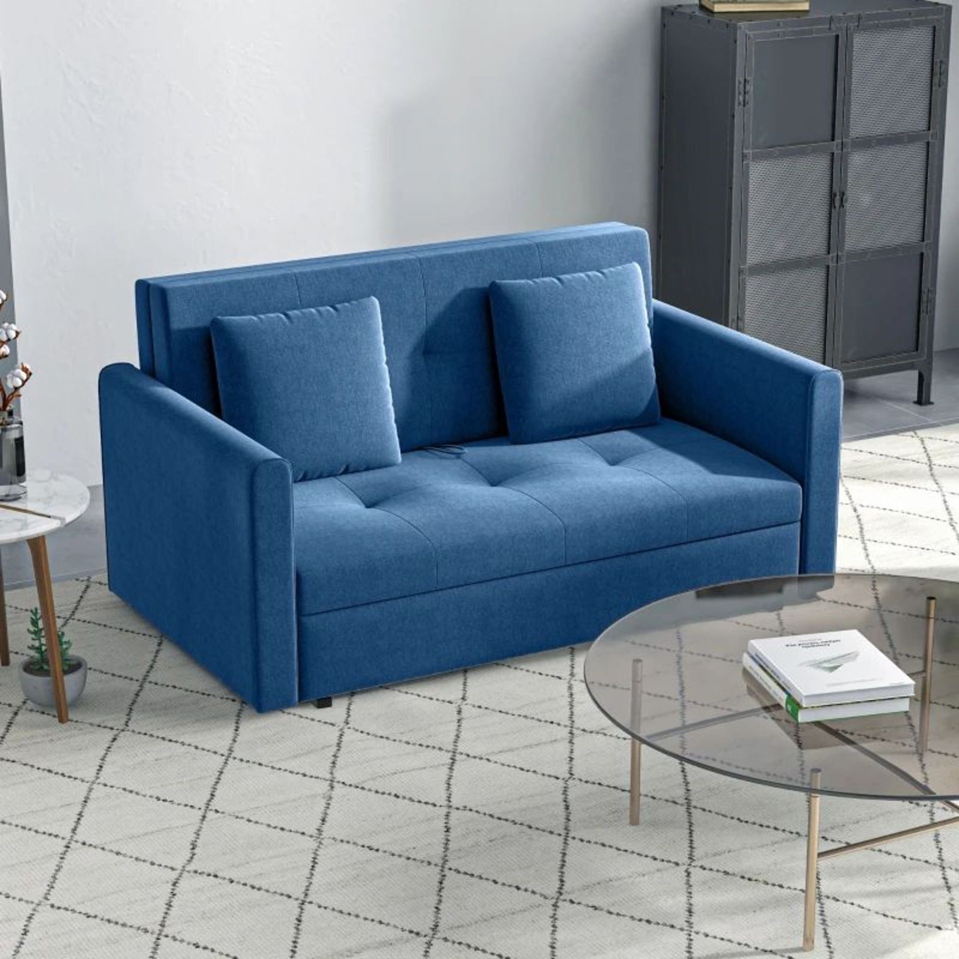 HOMCOM 2 Seater Sofa Bed, Convertible Bed Settee, Modern Fabric Loveseat Sofa Couch with 2 Cushions, - Image 2 of 4