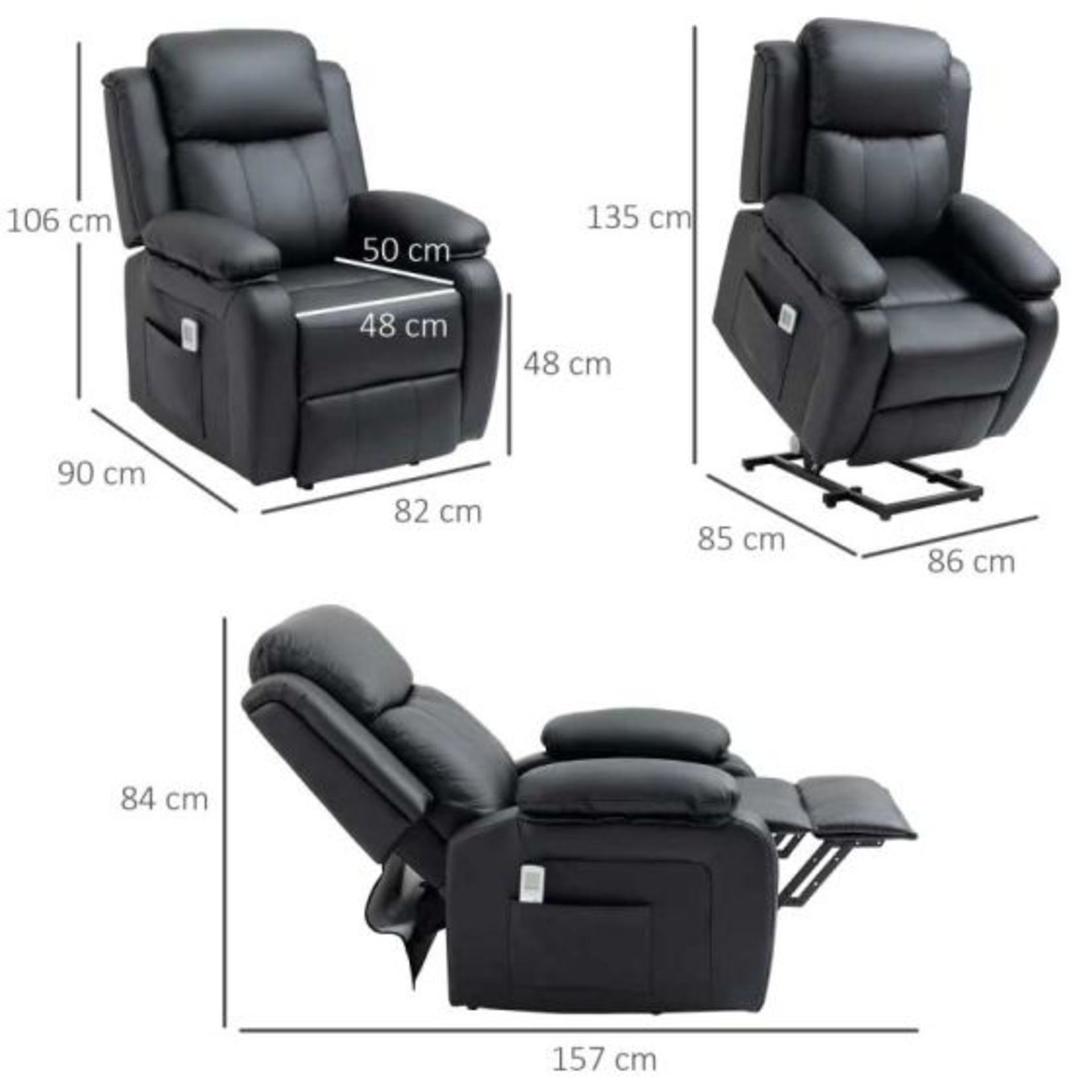 HOMCOM Electric Rise Recliner Chair with Vibration Massage - Black. - Rack. RRP £425.00. Modes are - Image 2 of 2