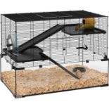 PawHut 3 Tiers Hamster Cage, Gerbil Cage with Deep Glass Bottom, Non-Slip Ramps, Platforms, Hut,