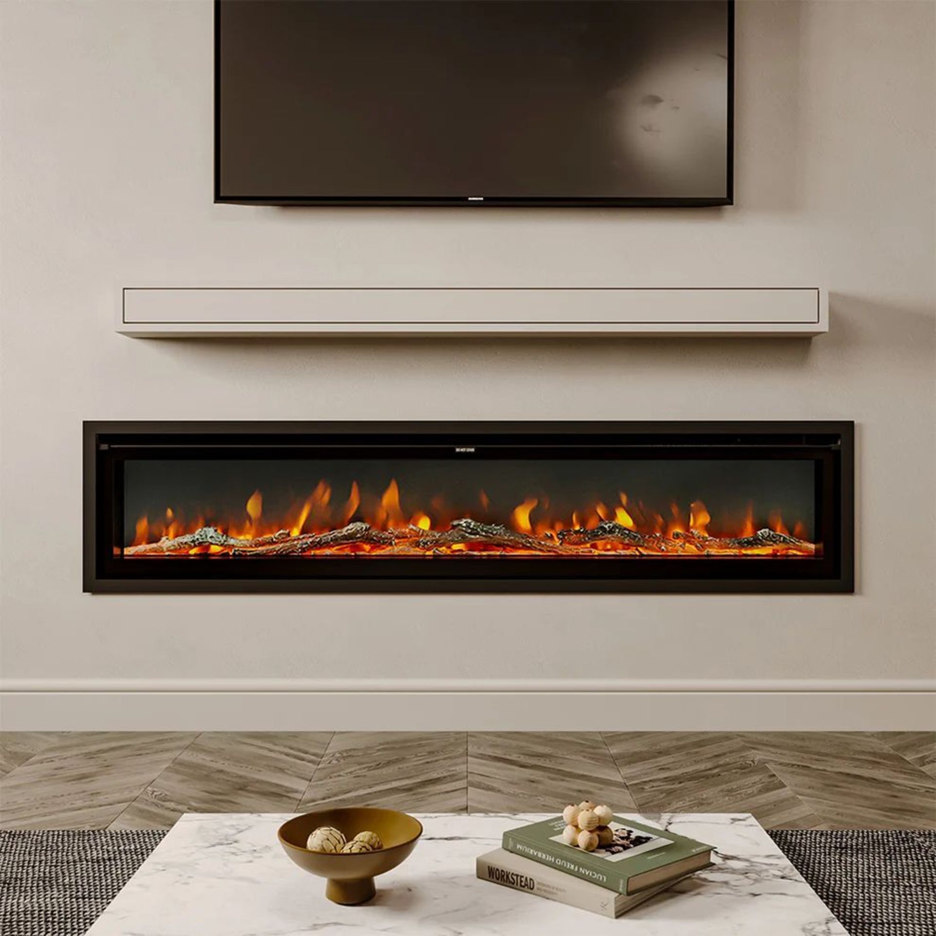 Versatile Media Wall 9 Flame Colours Electric Fireplace with Remote. - R13a.4. Customizable - Image 2 of 2