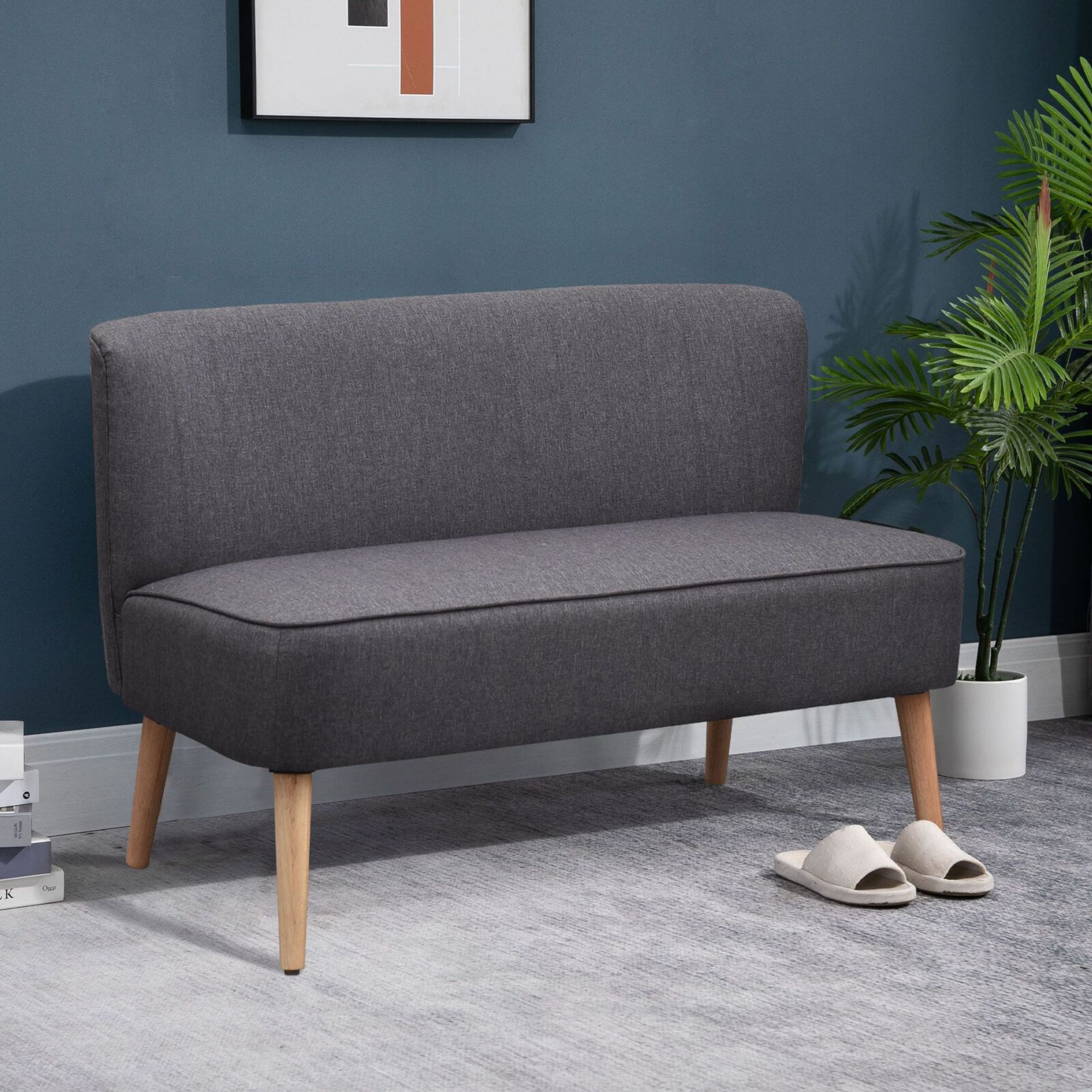 Modern Double Seat Sofa Loveseat Couch Padded Linen Wood Legs, Dark Grey. - R13a.4. This