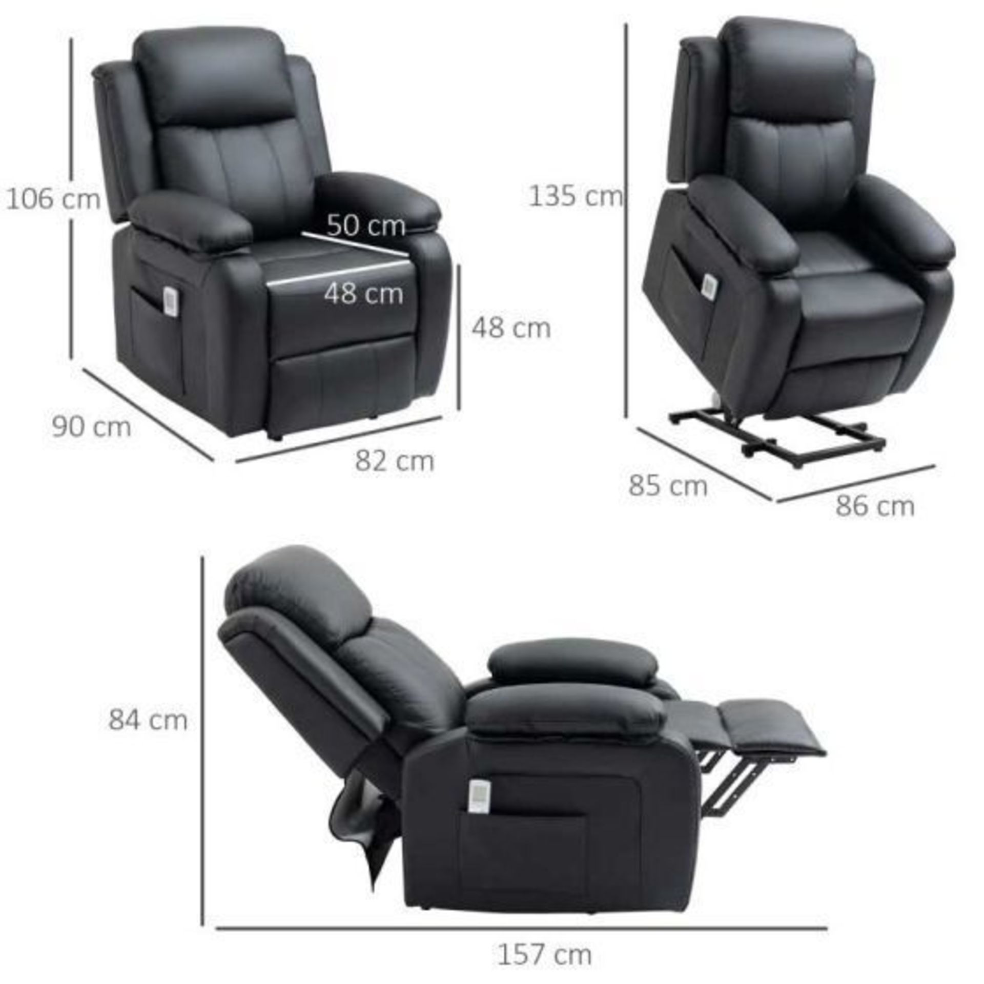HOMCOM Electric Mobility Lift & Rise Recliner Chair with Vibration Massage - Black. - Rack. RRP £ - Image 4 of 4