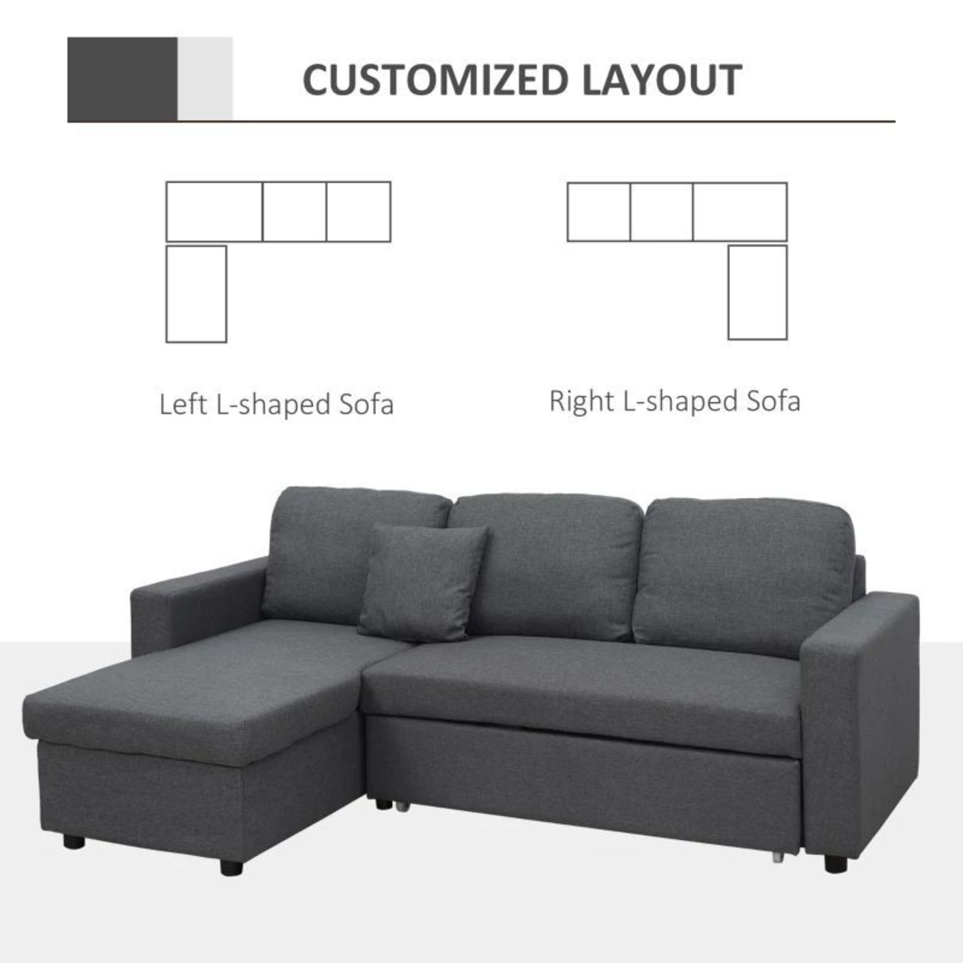 HOMCOM 3 Seater Corner Sofa Bed with Storage, L Couches for Living Room with Chaise Lounge, Double - Image 4 of 4