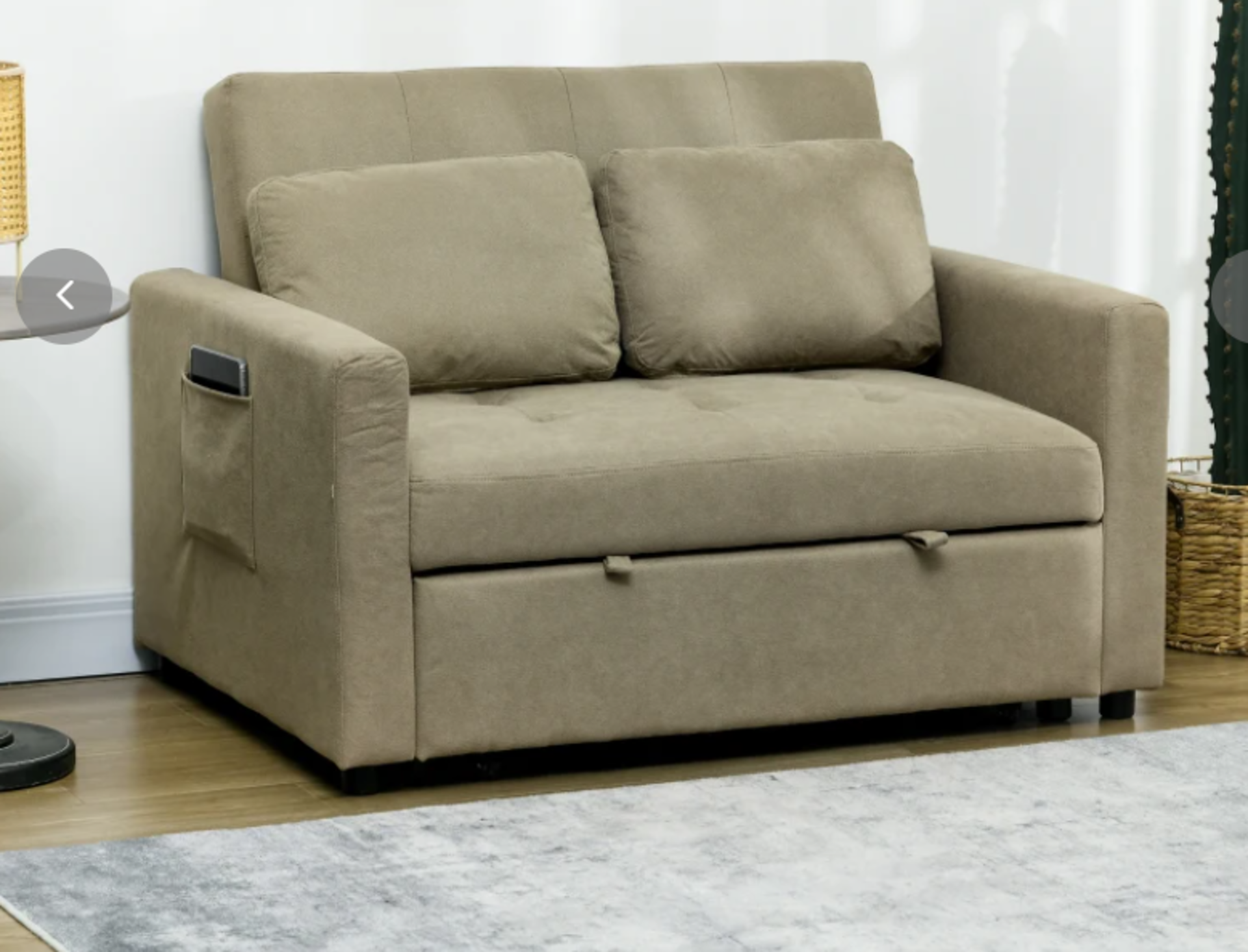 HOMCOM Loveseat Sofa Bed, Convertible Bed Settee with 2 Cushions, Side Pockets for Living Room, - Image 2 of 2