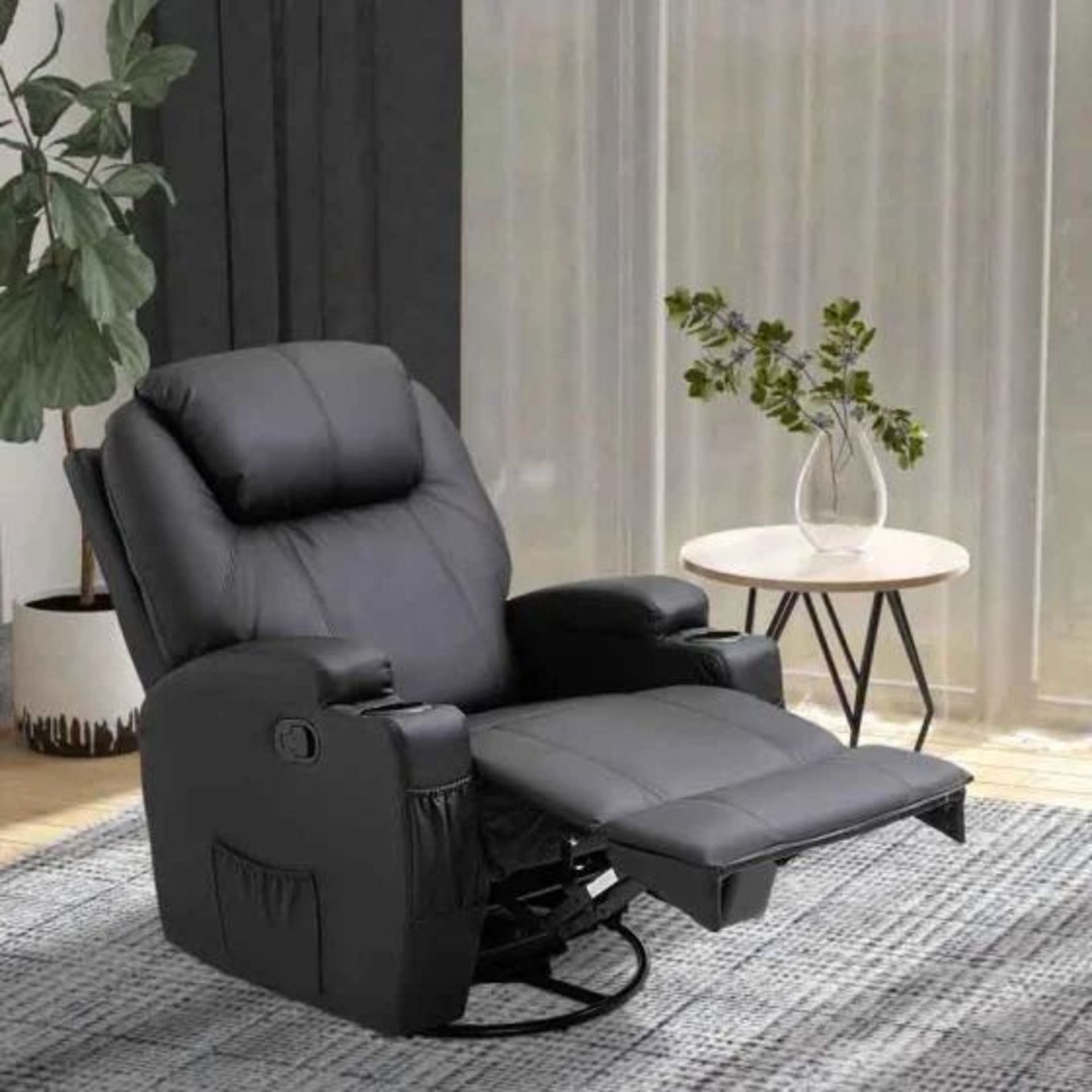 HOMCOM PU Leather Swivel Massage Recliner Chair - Black. - R13a.7. It can be manually reclined