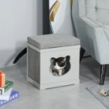 PawHut Wooden Cat House for Small Cat w/ Removable Scratching Pad and Soft Cushion. - R13a.5. This