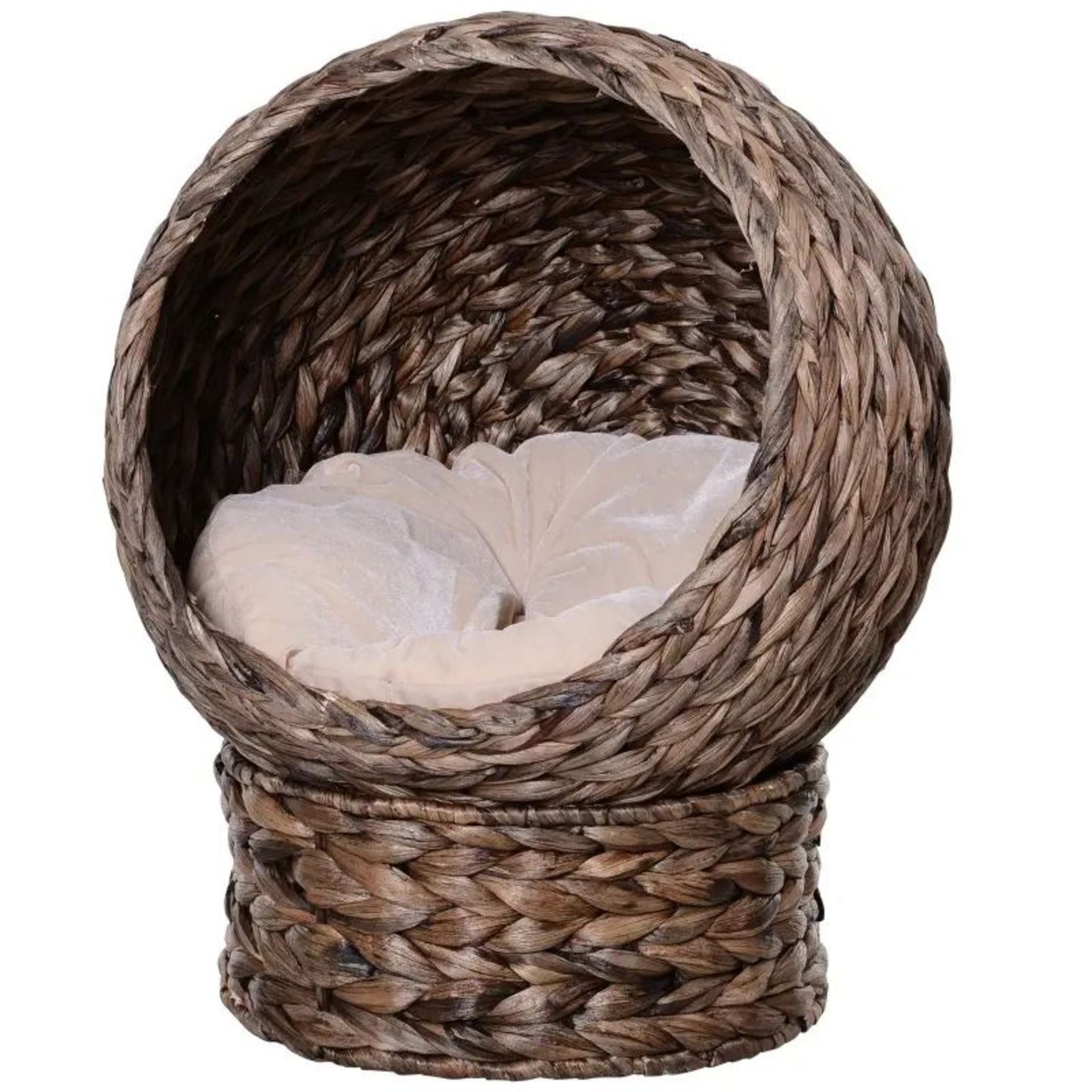 PawHut Handwoven Elevated Cat Bed with Soft Cushion & Cat Egg Chair Shape, Cat Basket Bed Kitty