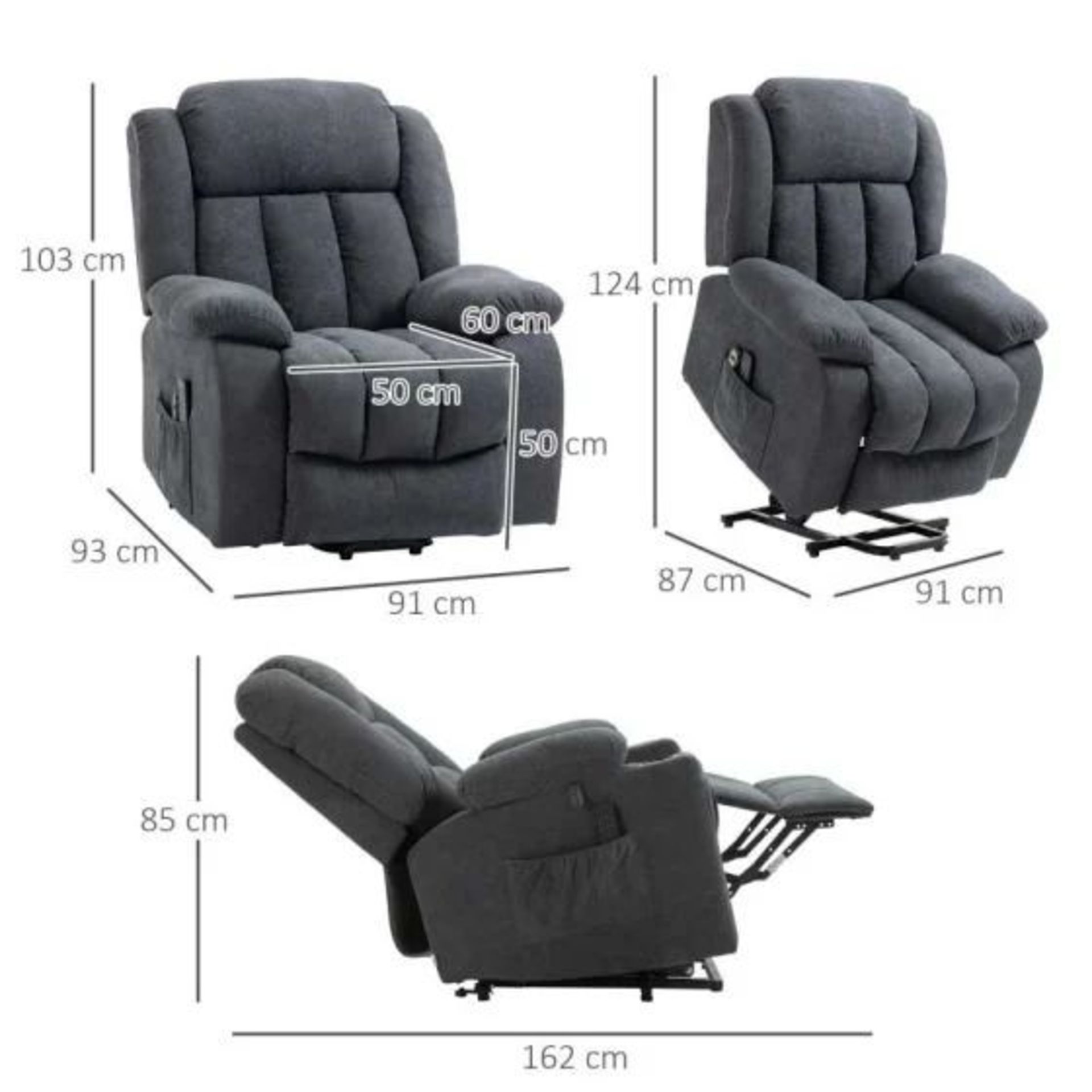 HOMCOM Oversized Electric & Rise Recliner Chair with Vibration Massage - Dark Grey. - Rack. RRP £ - Image 2 of 2