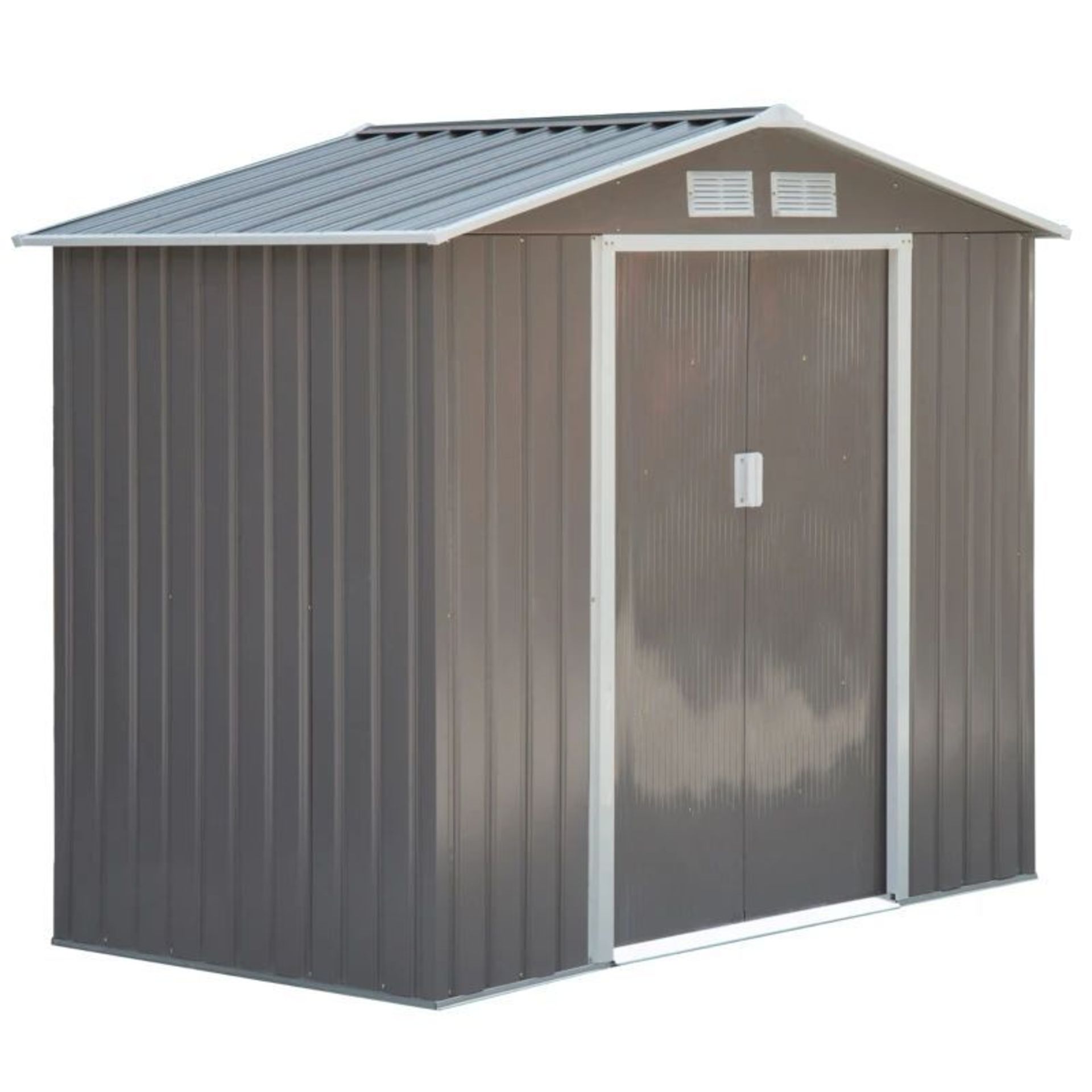 7ft x 4ft Lockable Garden Metal Storage Shed Storage Roofed Tool Metal Shed w/ Air Vents Steel - Image 2 of 2