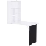 HOMCOM Folding Wall-Mounted Drop-Leaf Table, Convertible Wall Table With Chalkboard and Storage