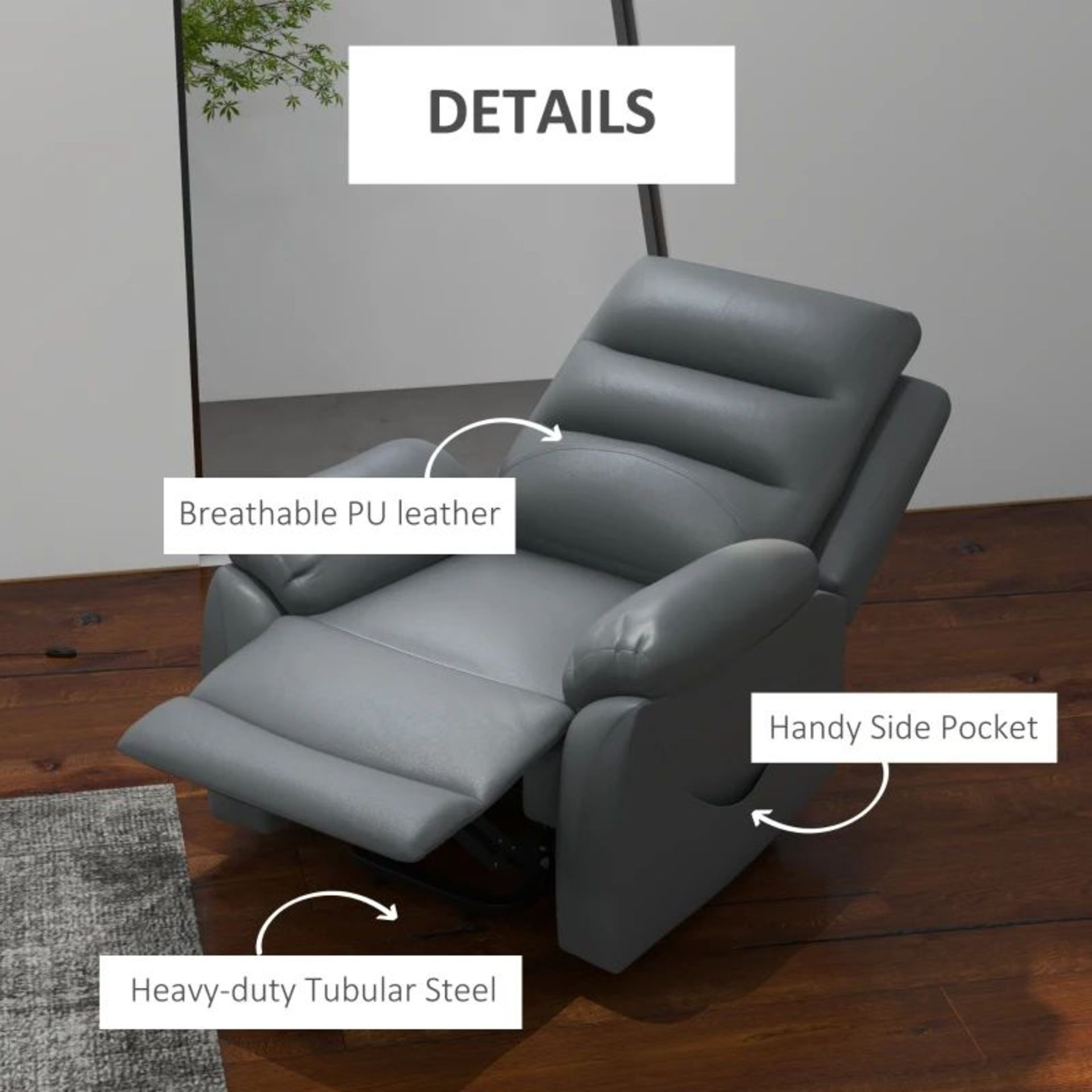 HOMCOM Electric Riser and Recliner, PU Leather Power Lift Recliner Chair for Living Room with - Image 2 of 2