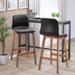 HOMCOM 2 Piece Bar Stools - PU Leather Seats With Wooden Frame & Footrests - Brown. - R13a.5. The