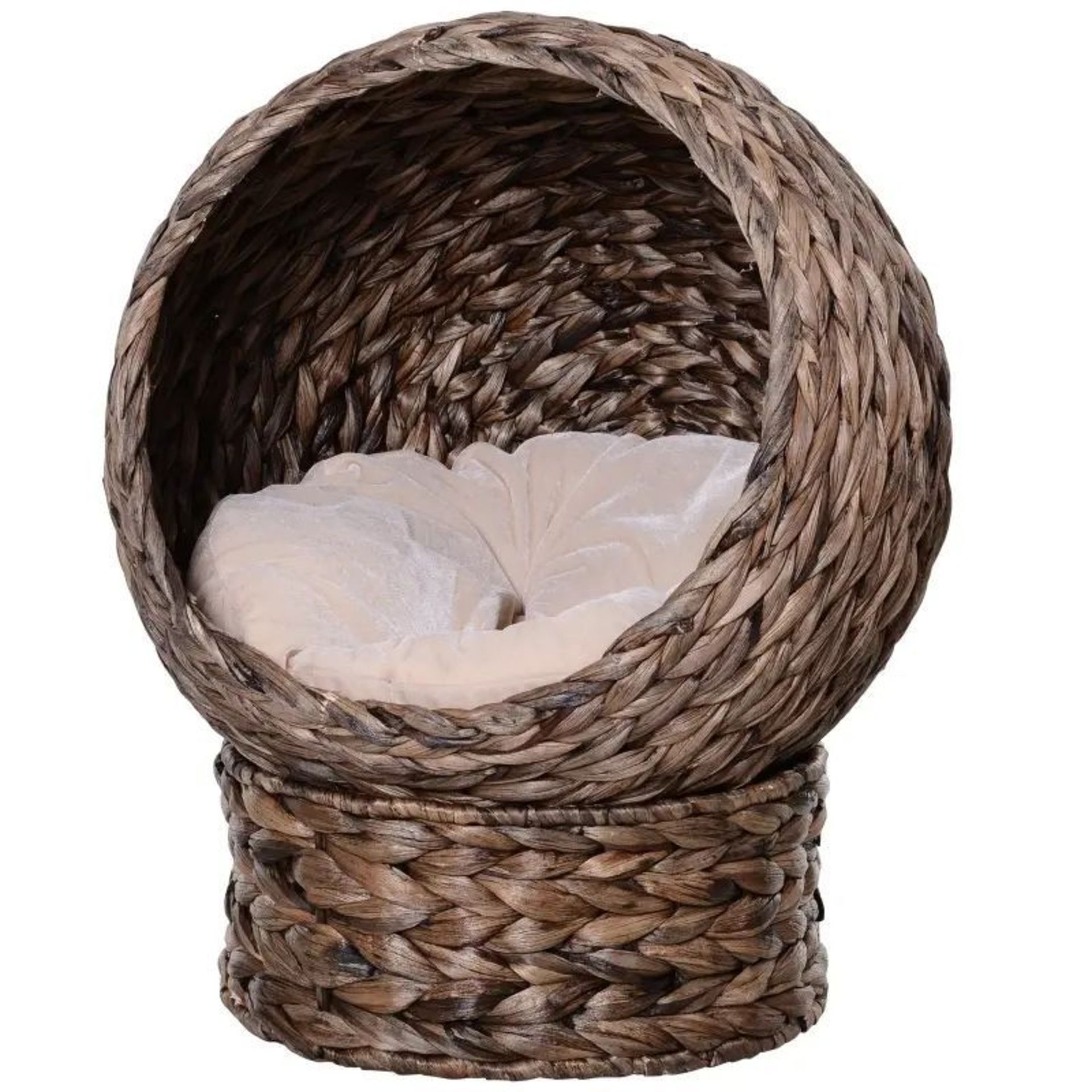 PawHut Handwoven Elevated Cat Bed with Soft Cushion & Cat Egg Chair Shape, Cat Basket Bed Kitty - Image 2 of 2