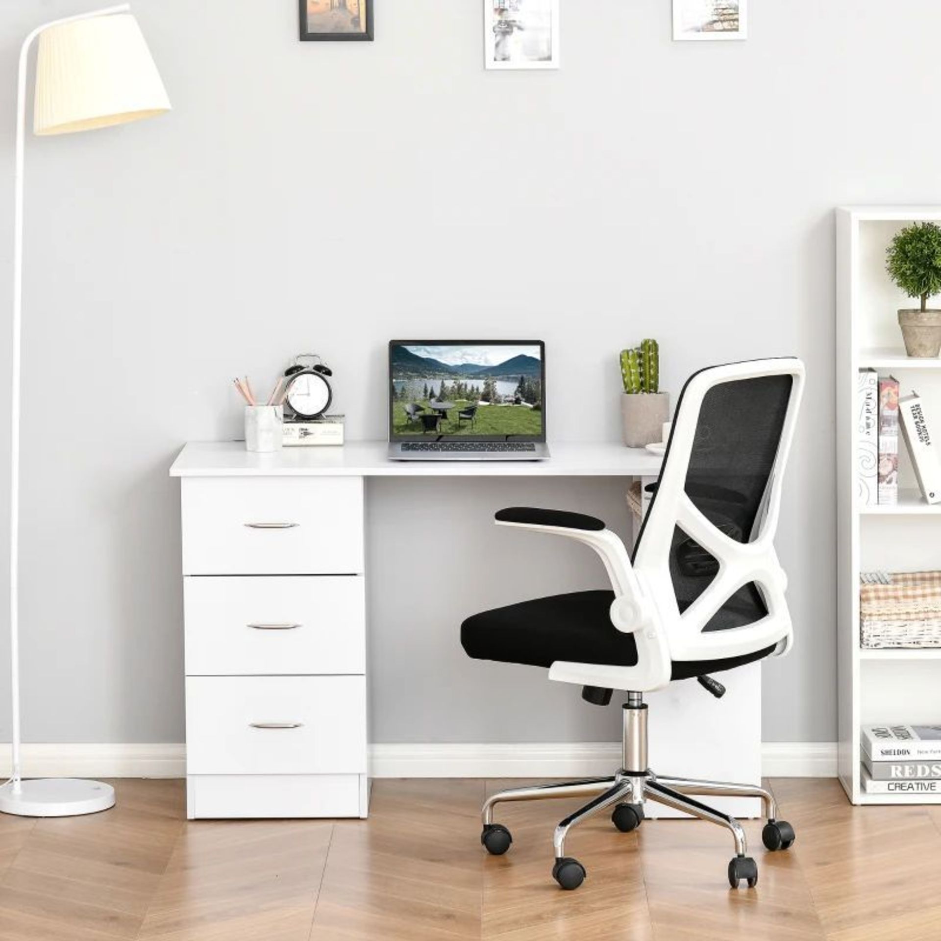 HOMCOM Computer Desk, Writing Table, PC Workstation with 3 Storage Shelves and Drawers, Silver - Image 2 of 2