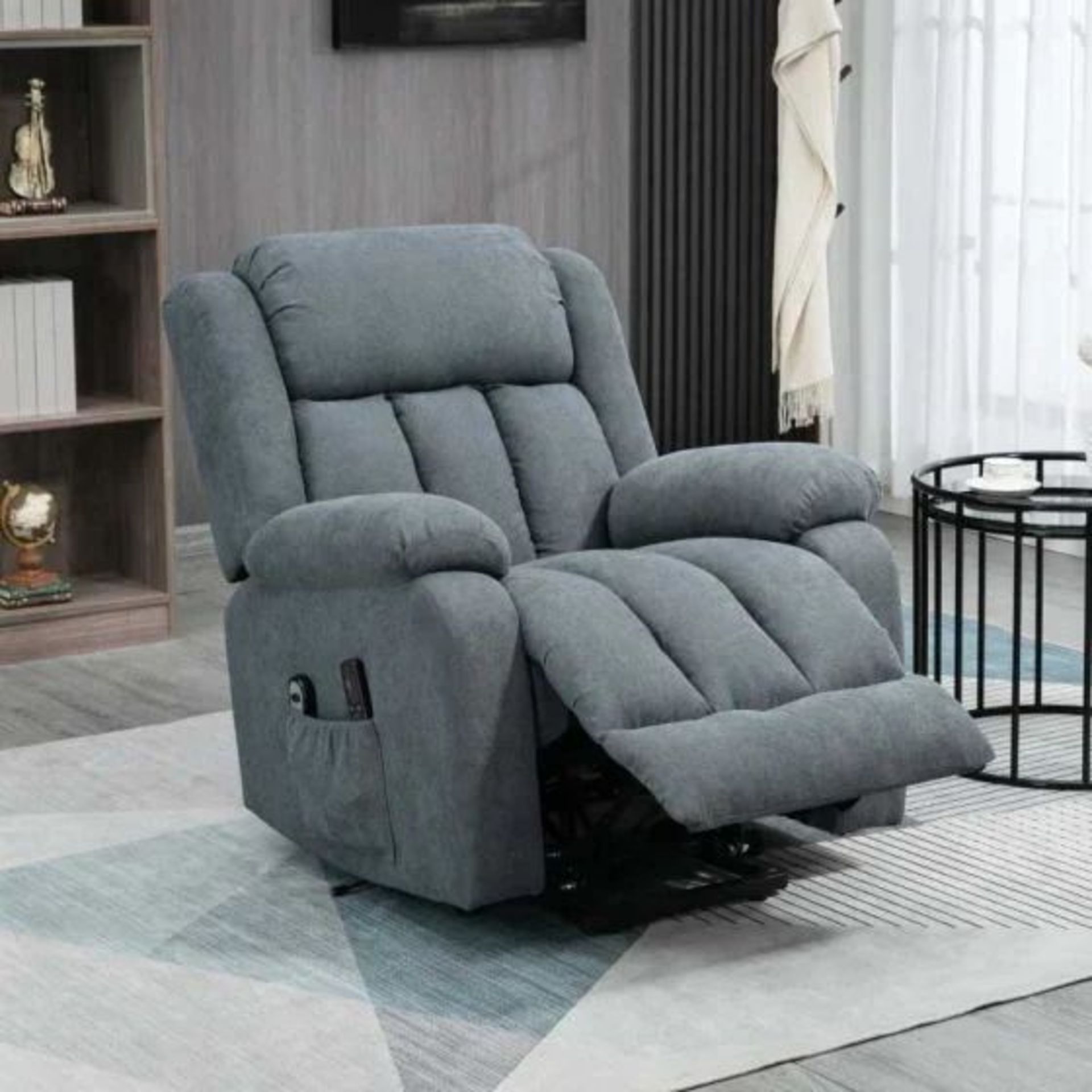 HOMCOM Oversized Electric & Rise Recliner Chair with Vibration Massage - Dark Grey. - Rack. RRP £