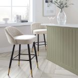Miyae Set of 2 Pleated Champagne Beige Velvet Upholstered Counter Stools. - R14.3. Featuring
