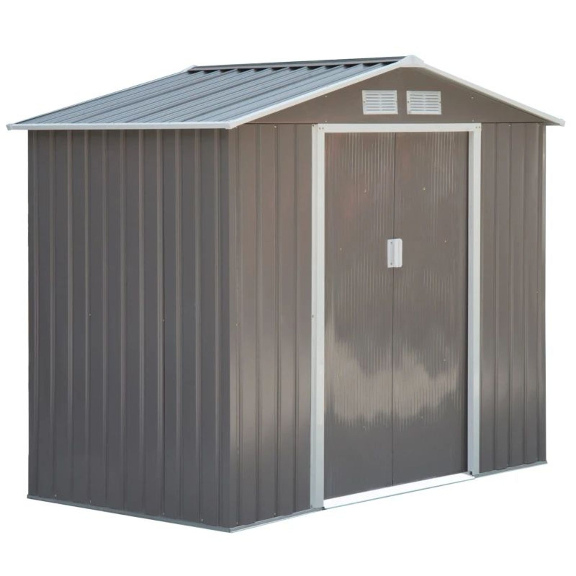 7ft x 4ft Lockable Garden Metal Storage Shed Storage Roofed Tool Metal Shed w/ Air Vents Steel
