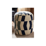 Gray and Osbourn No.1 Pouffe. - ER27. This strong geometric patterned navy blue pouffe is an