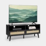 Whitworth Cane 2 Drawer TV Unit. - ER43. Combining bohemian cane and sleek black wood, this