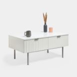 Roma White Ridged 2 Drawer Coffee Table. - ER43. Use the two included drawers to neatly tidy away