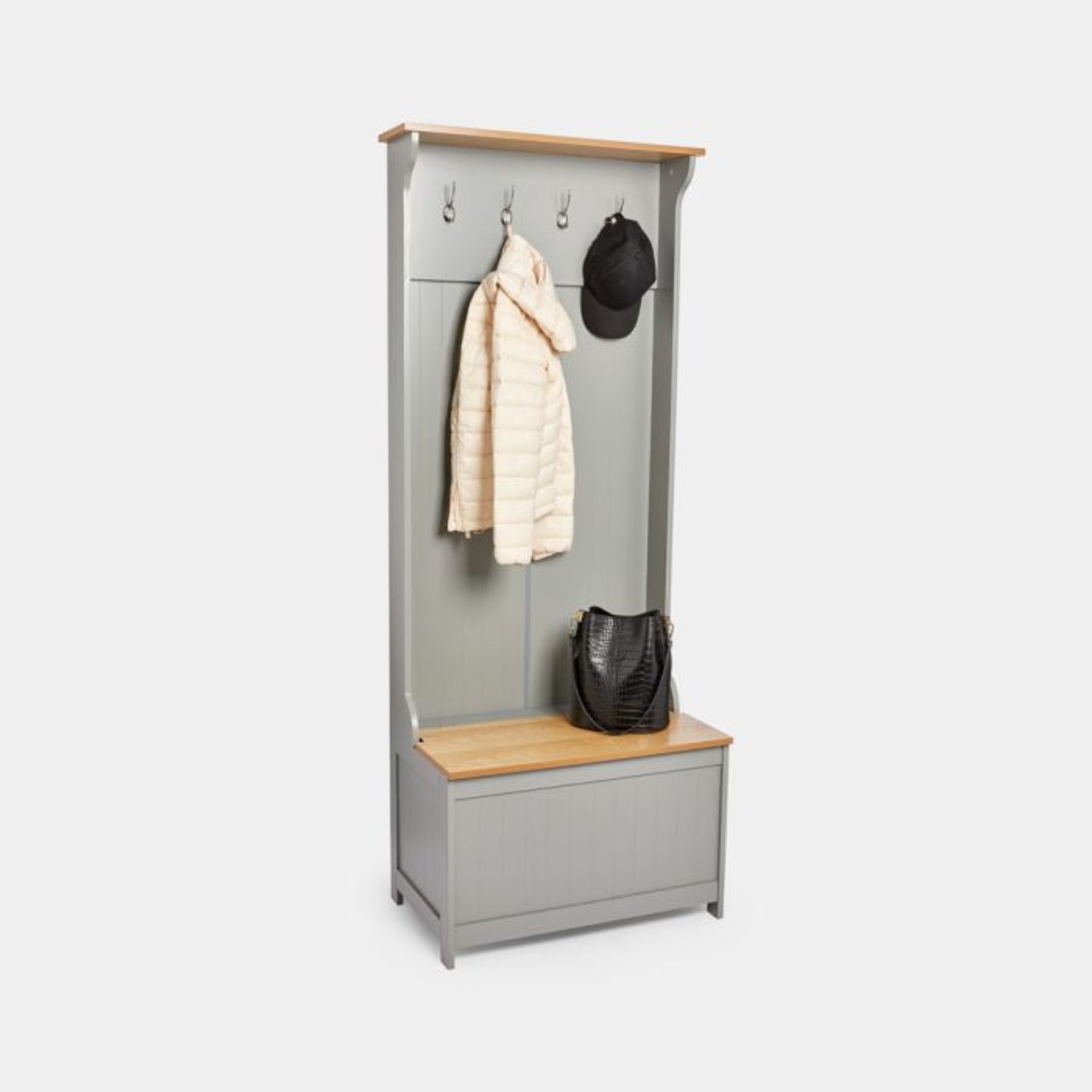 Grey Hallway Coat Rack with Shoe Storage Bench. - ER43. Elevate your hallway's style and