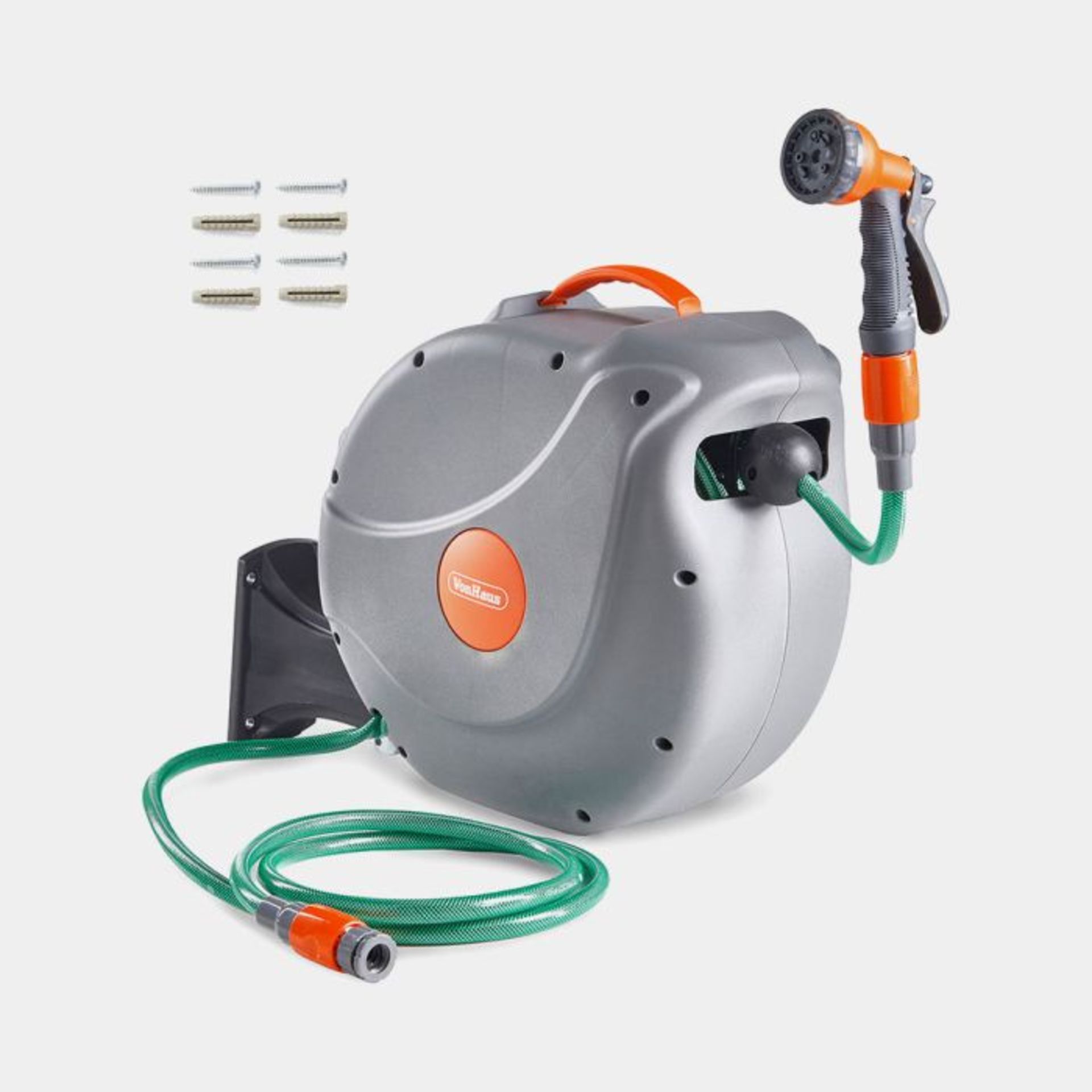 30m Garden Hose Reel. - ER43. To use, simply pull to unwind and the function will lock the hose into