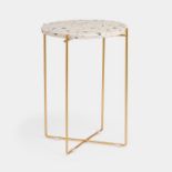 Quartz & Fleck Effect Terrazzo Side Table. - ER42. Supported by gold-lacquered hairpin legs, the