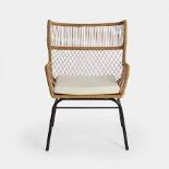 Wingback Cane Style Rattan Chair. - ER42. In a traditional cane design and natural wood colour,