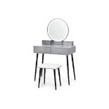 COSTWAY Dressing Table Set with 3-Color Adjustable LED Lights Mirror, Wooden Detachable Makeup