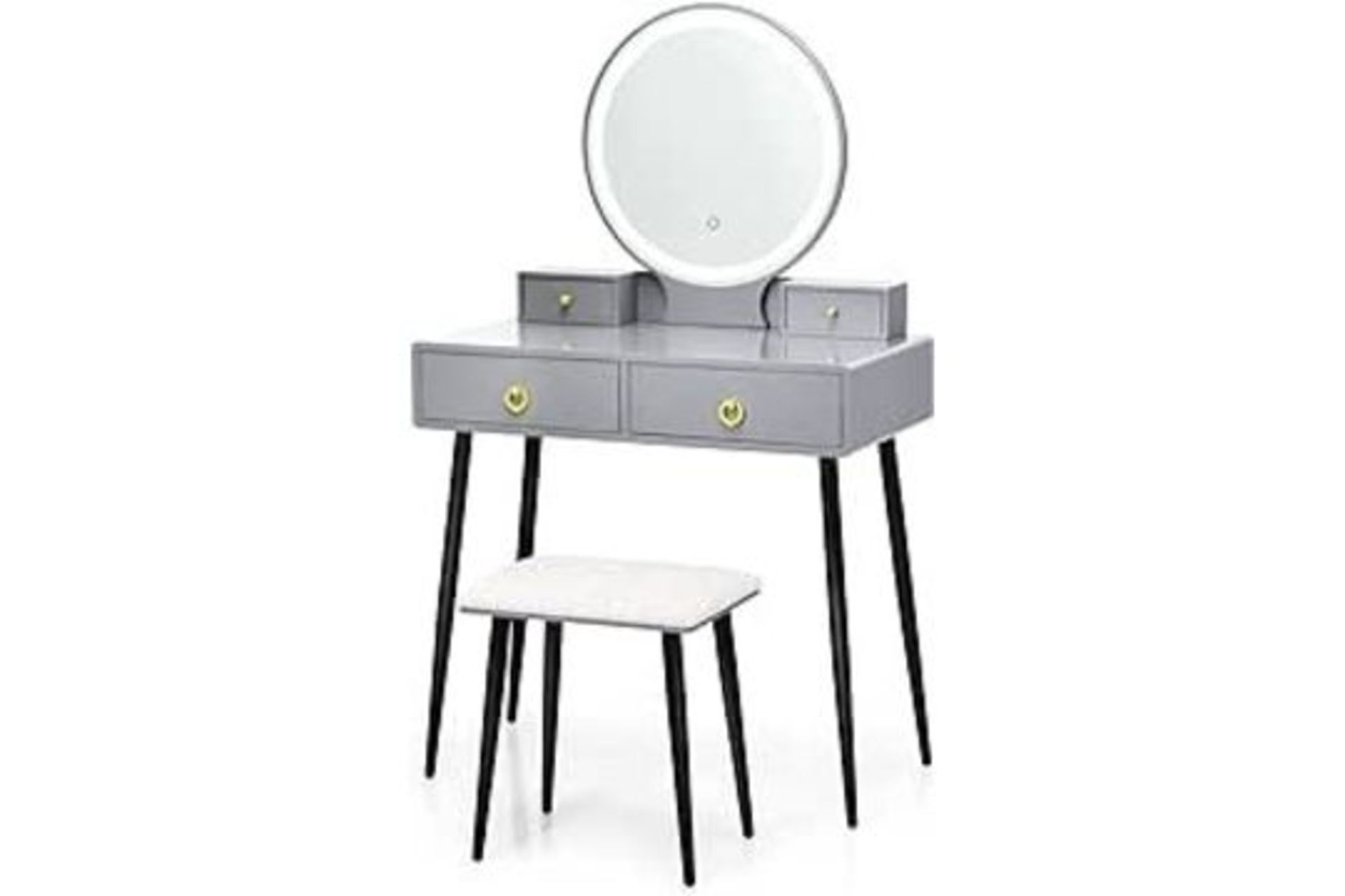 COSTWAY Dressing Table Set with 3-Color Adjustable LED Lights Mirror, Wooden Detachable Makeup