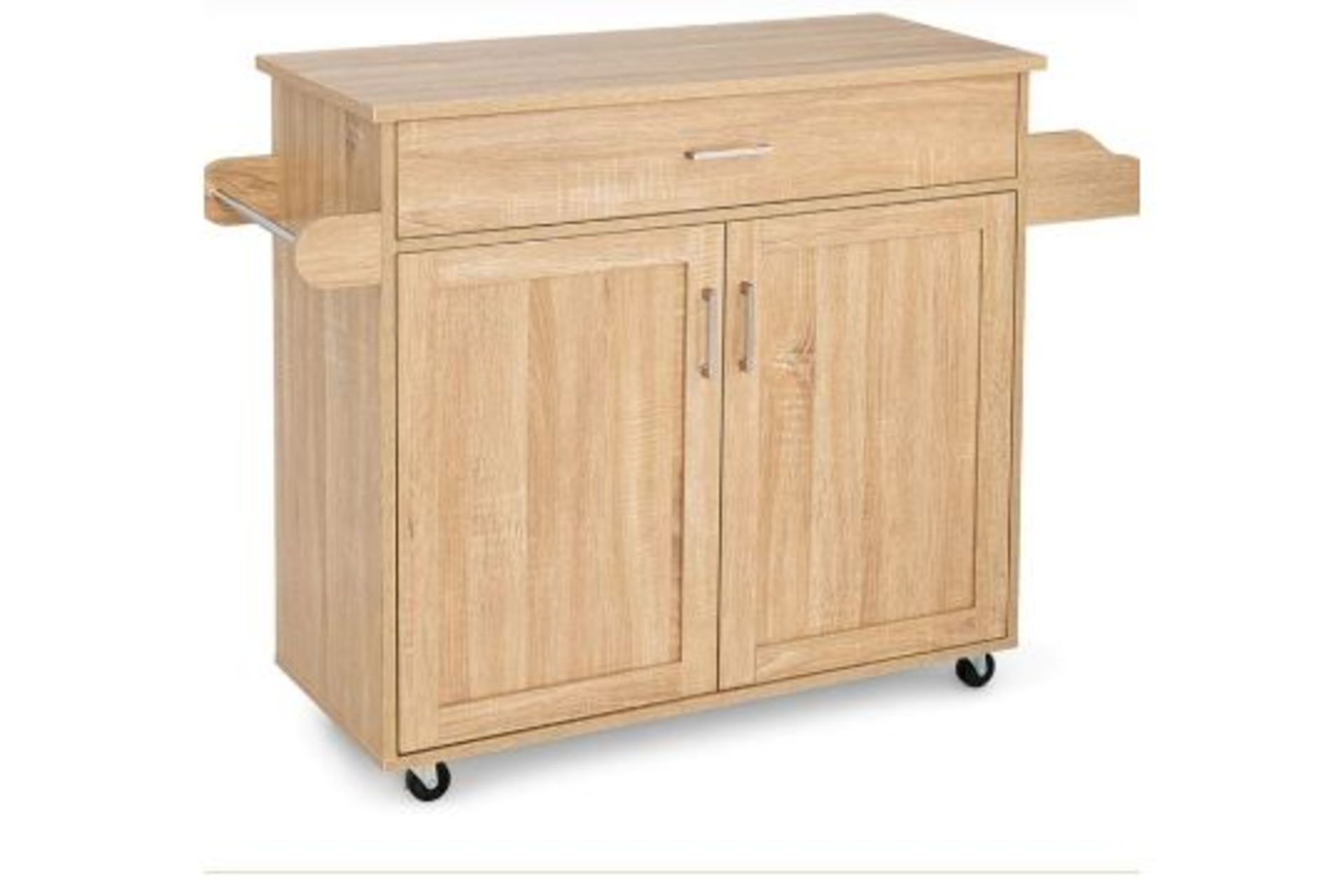 ROLLING KITCHEN STORAGE TROLLEY WITH ADJUSTABLE SHELF AND DRAWER-NATURAL. - R14.3. This kitchen