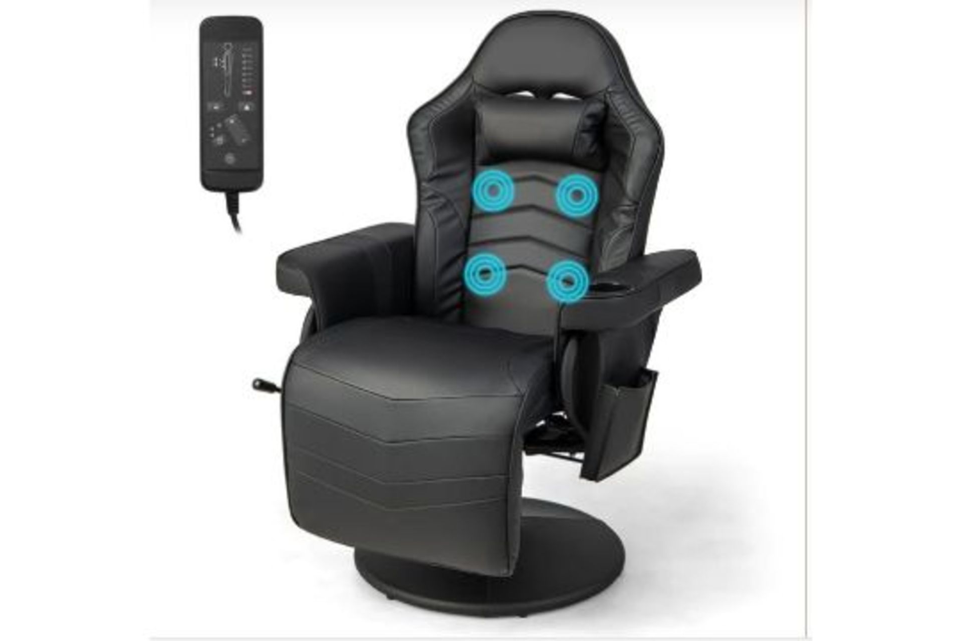 ELECTRIC MASSAGE GAMING CHAIR WITH CUP HOLDER AND SIDE POUCH-BLACK. - R14.2. This massage gaming