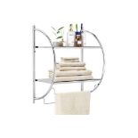 Wall Mounted Towel Rack, 2 Tiers Curved Display Organiser Shelving Unit, Home Kitchen Bathroom