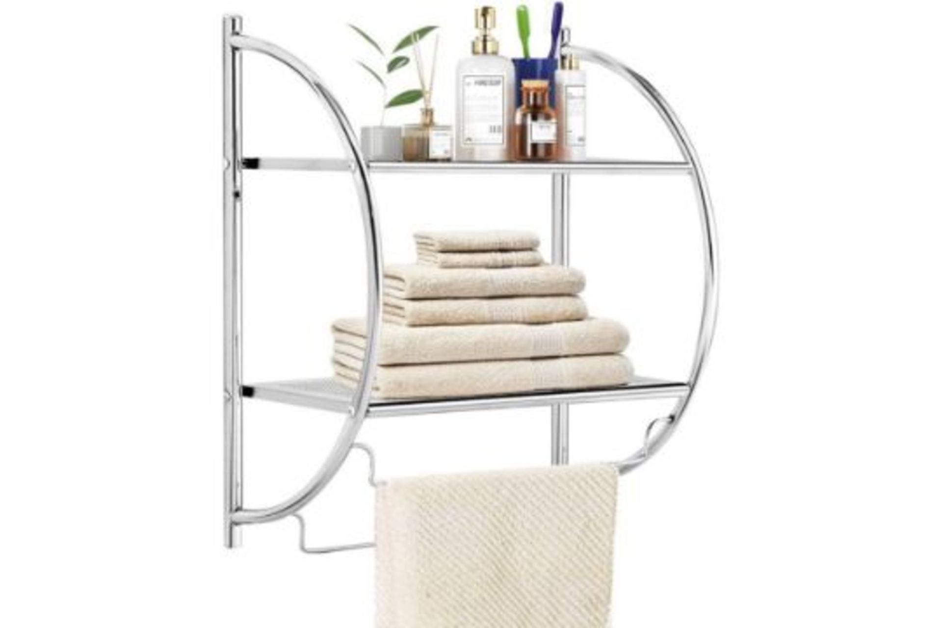 Wall Mounted Towel Rack, 2 Tiers Curved Display Organiser Shelving Unit, Home Kitchen Bathroom