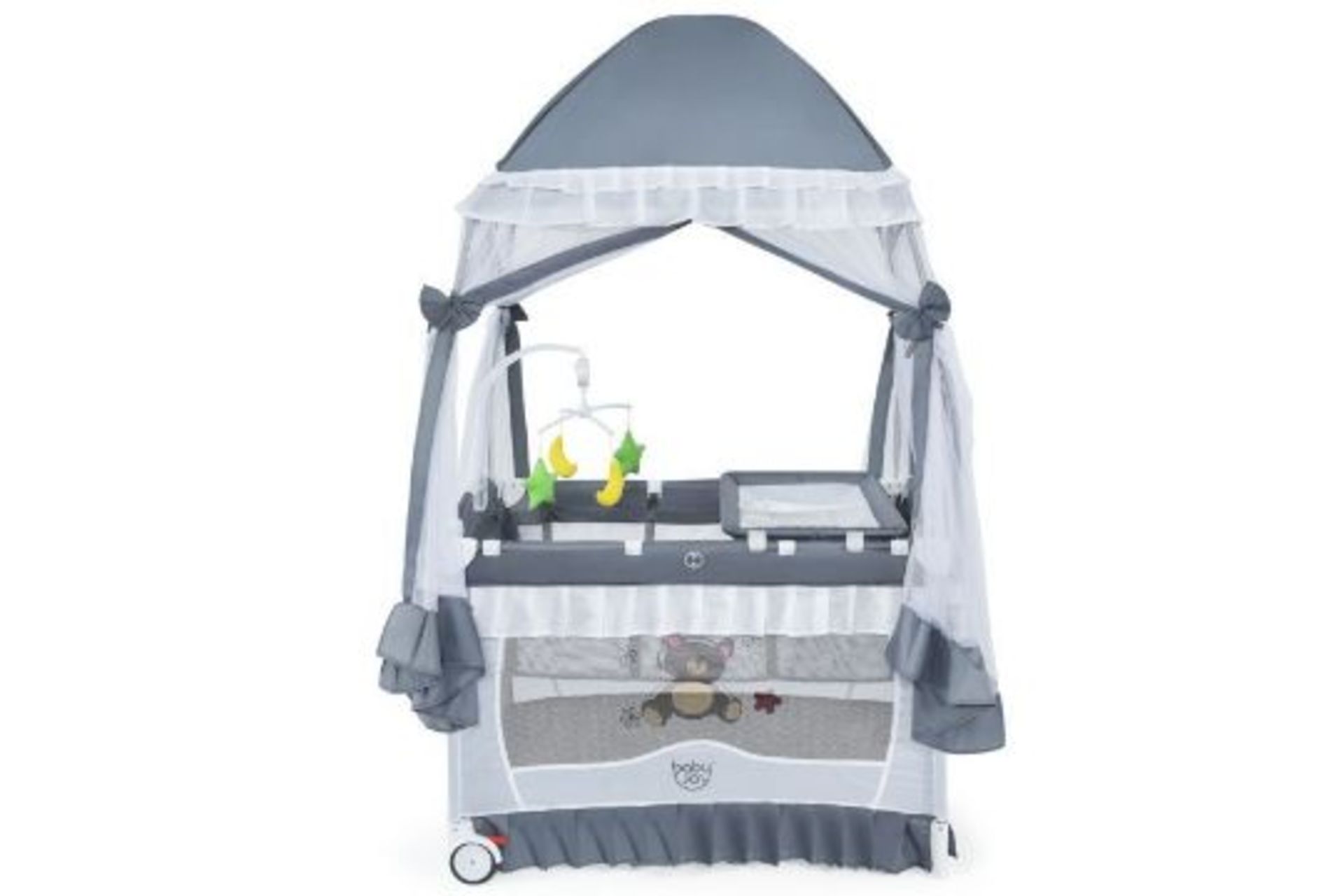 4 in 1 Convertible Baby Bed with Detachable Canopy and Changing Table. - R14.3. The foldable
