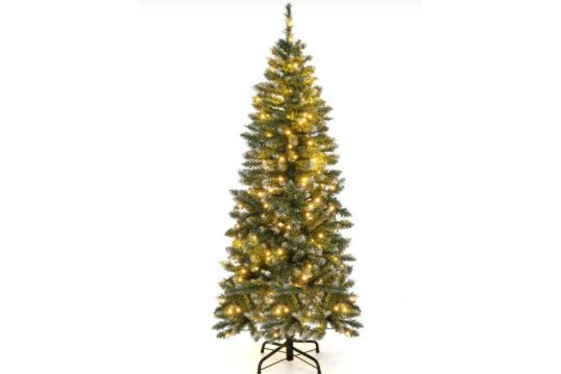 HINGED SLIM PENCIL XMAS TREE WITH 408/618 SNOWY BRANCH TIPS FOR HOME-150 CM. - R14.3