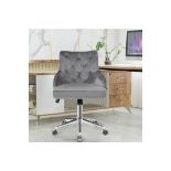 Tufted Upholstered Swivel Computer Desk Chair With Nailed Tri-Gray. - R14.3