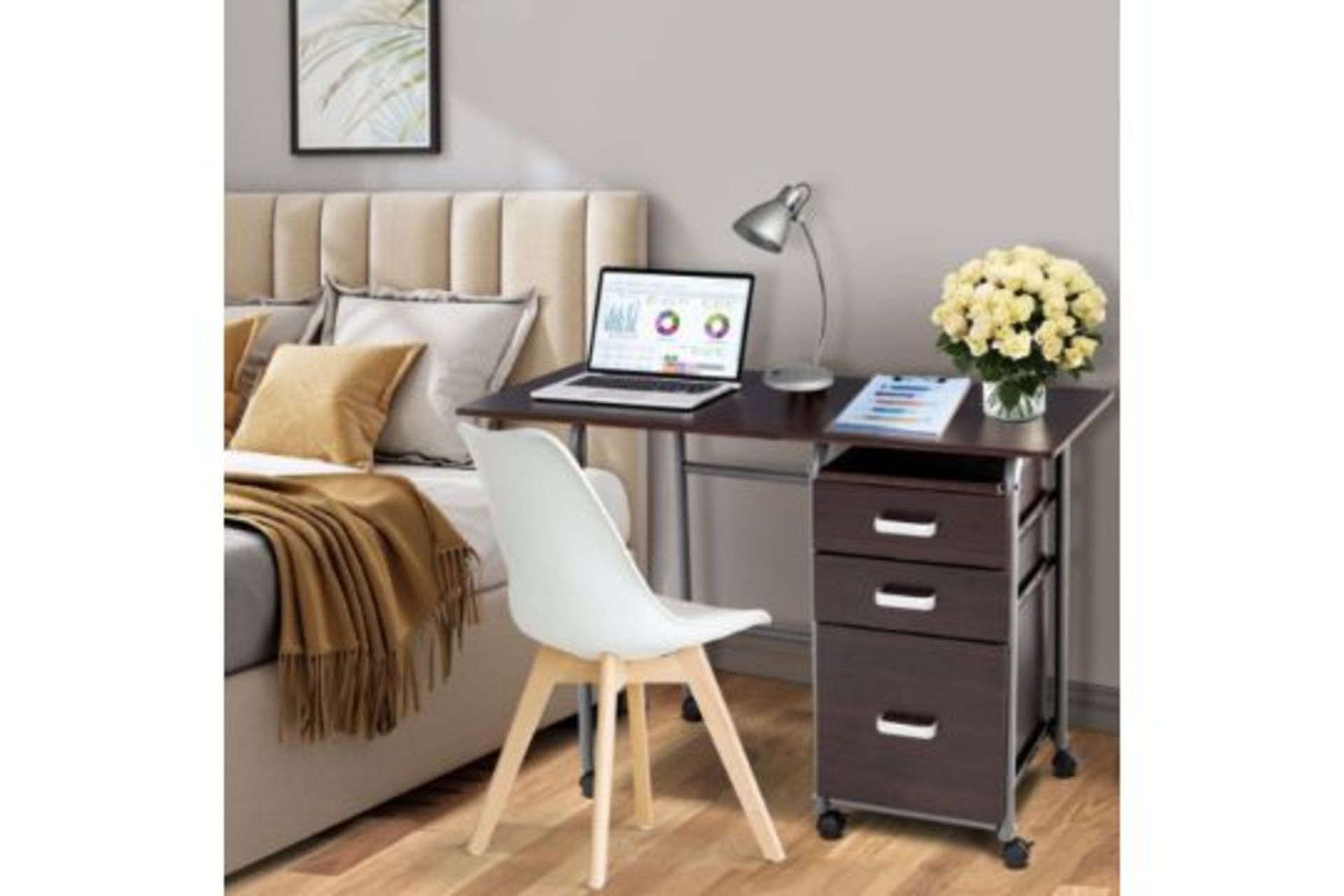 Folding Computer Laptop Desk Wheeled Home Office Furniture-Brown. - R14.8. This is the folding