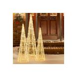 Multigot Set of 3 Lighted Christmas Trees, Festival Cone Xmas Trees with Star Strings, Pre-Lit