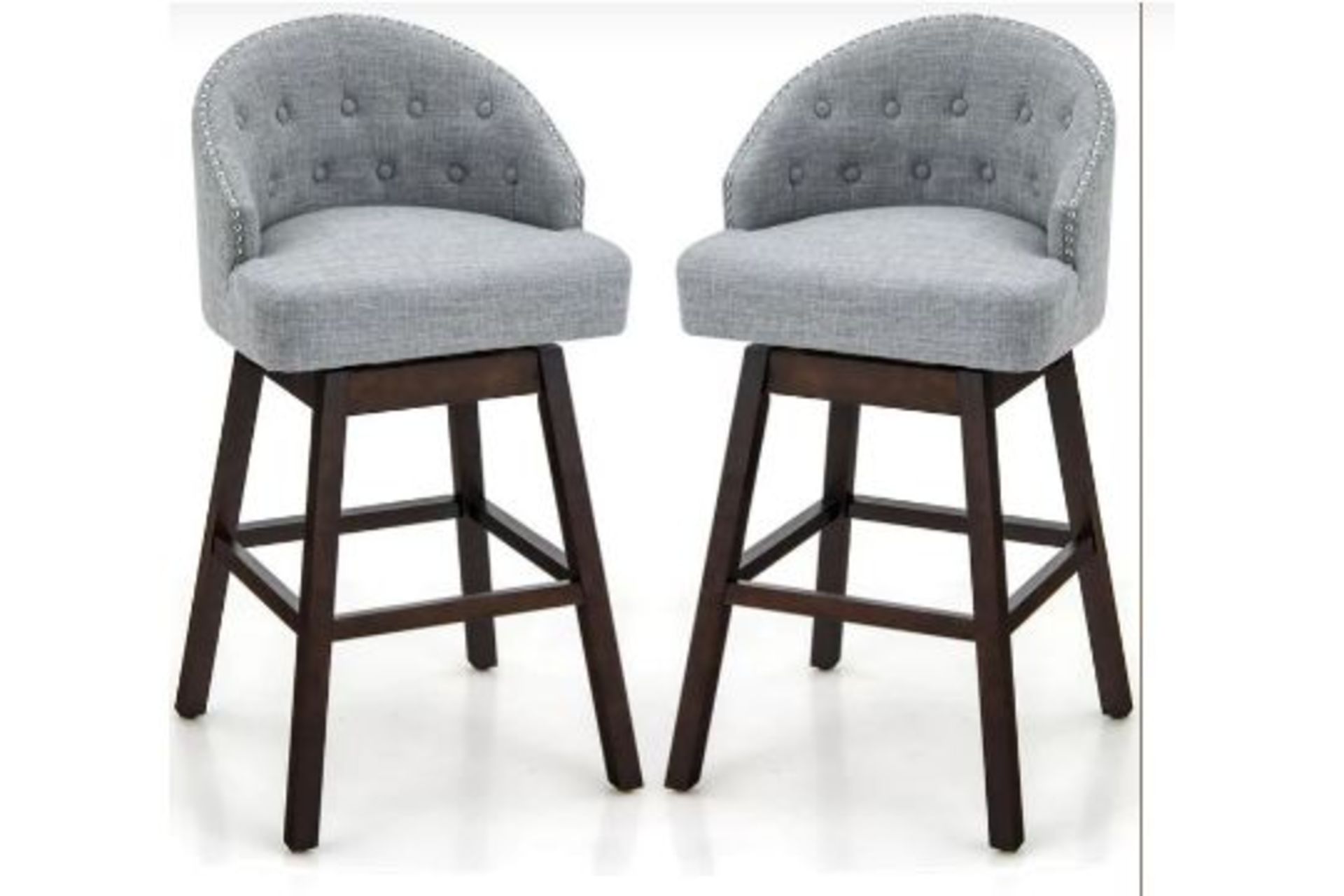 SWIVEL BAR STOOLS WITH RUBBER WOOD LEGS AND PADDED BACK-GREY. - R14.12. This bar stools feature