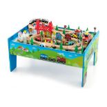 80-Piece Kids Railway Set, Wooden Play Table with Reversible Removable Table Top Train Toy for