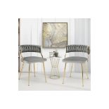 Set of 2 Velvet Dining Chair with Metal Legs and Woven Back-Grey. - R14.11. This velvet dining chair