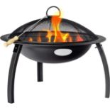 Harbour Housewares 54cm Diameter Cast Iron Fire Pit With Grill, Poker & Dome Outdoor Garden Patio